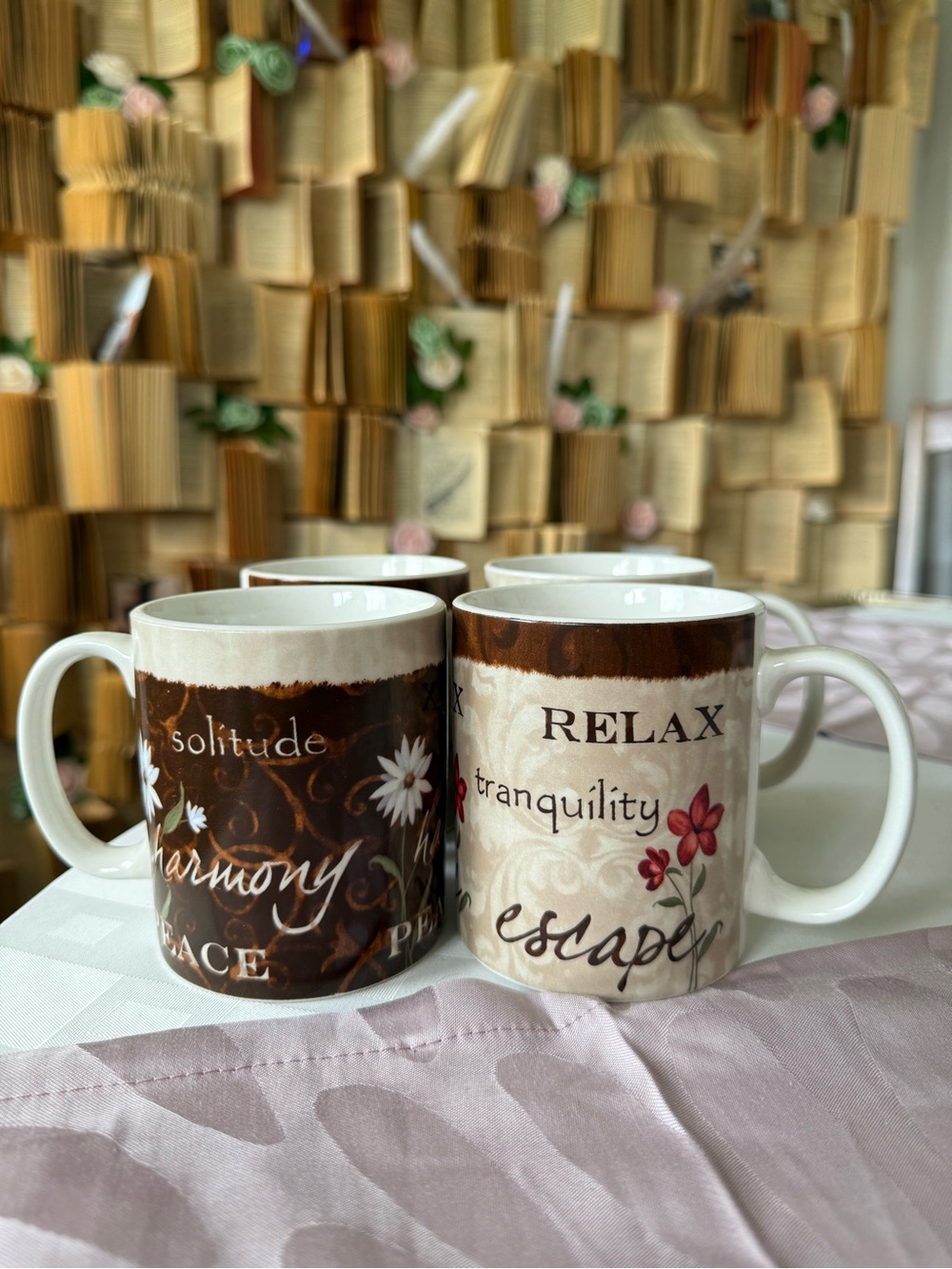 Mikasa Ceramic Mug Set - Brown and Cream Floral Accent